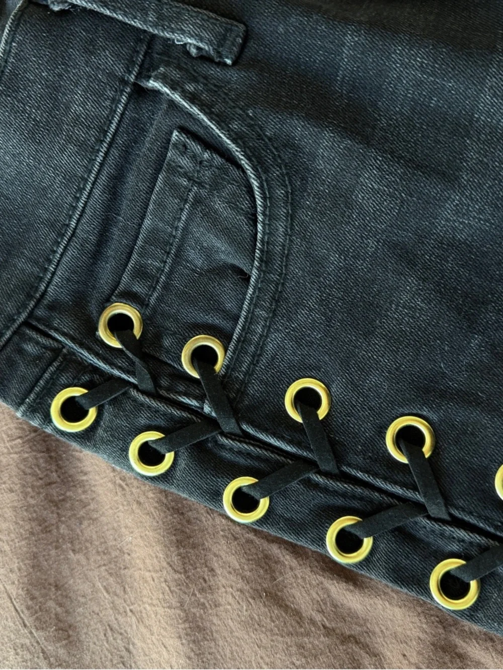 Black Lace-Up Side-Detail Skinny Jeans - Picture 4 of 5